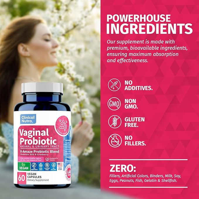 Vaginal Probiotics for Women pH Balance, Vaginal Odor Control with Prebiotics & Lactobacillus Blend - Womens Health Supplement Healthy Vaginal Flora Support 60 Capsules