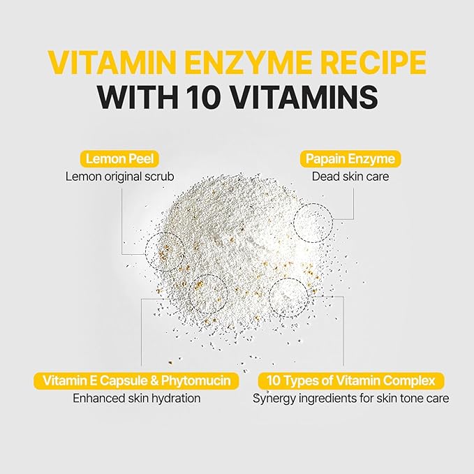 Vita Real Enzyme Powder Cleanser - Gentle Exfoliating Face Wash for Normal to Sensitive Skin - Hydrating Facial Oil Cleanser with Vitamin & Papain Enzyme - Lemon Peel for Dead Skin Cells - 1.76 oz