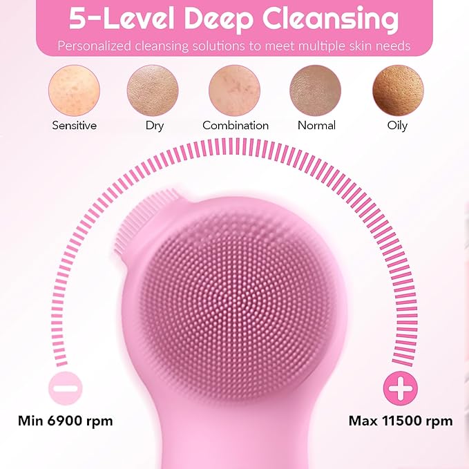 Landmore Silicone Face Scrubber, Waterproof Facial Cleansing Brush with Red Light Thermal Massage, Electric Face Scrubber with Nose Scrubber Exfoliator for Women/Men Deep Cleansing, Power Exfoliating