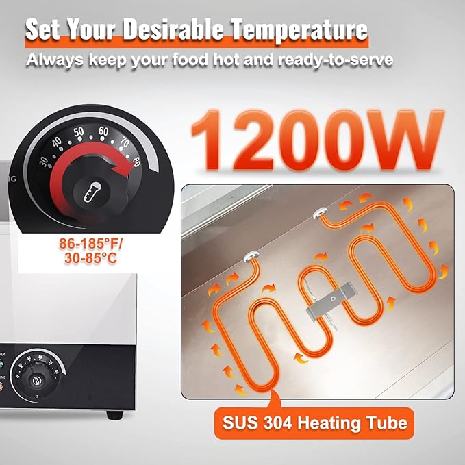 VEVOR Commercial Food Warmer 24QT Bain Marie 1200W Electric Buffet Warmer Steam Table Food Warmer Countertop Stainless Steel Food Warmer Wet or Dry Use for Parties, Catering and Restaurant