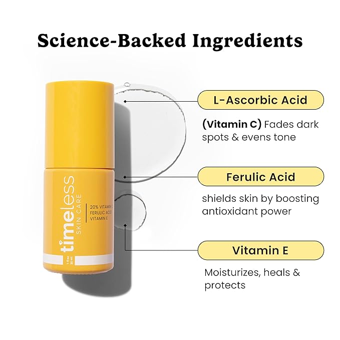 Timeless Skin Care Vitamin C Serum with Vitamin E & Ferulic Acid - Serum - for Oily & Dry Skin - Fragrance-Free - 1 Fl oz