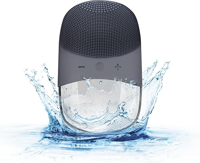 Silicone Face Scrubber, SIWIEY IPX7 Waterproof Sonic Facial Cleansing Brush, USB Rechargeable Sonic Massage Face Brush for Deep Cleansing, Gentle Exfoliating and Massaging (Grey)