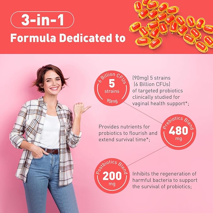 Vaginal Probiotics for Women pH Balance with Prebiotics & Postbiotics Blend,Women’s Vaginal Heath Supplement,Supports Vaginal Health for Vaginal Odor and Vaginal Flora,30 Servings