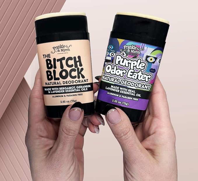 Frankie & Myrrh Lavender Dynamic Deo Duo | The B!#CH Block and Purple Odor Eater 2 Pack Natural Deodorant