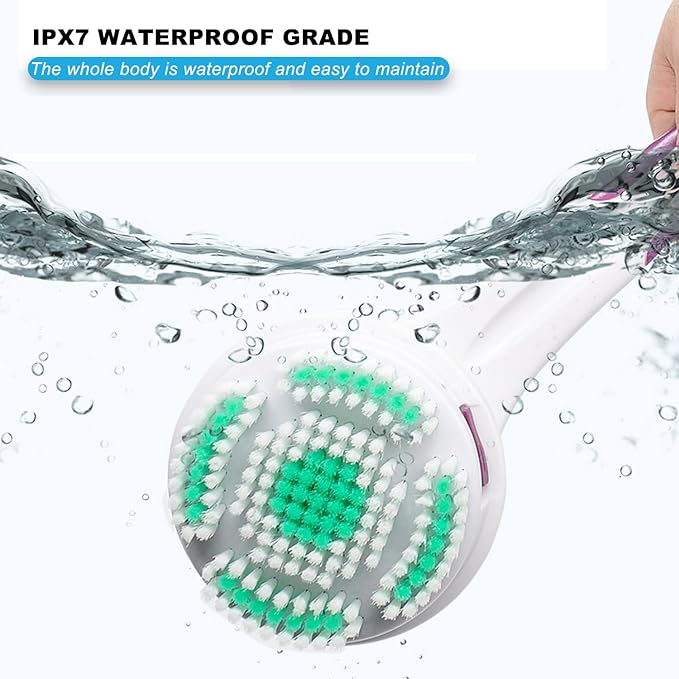 Electric Body Brush,5 Attachments Brush Heads Electric SPA Brush Spin Scrubber for Shower Bathing Cleansing Wash Deep Cleaning with Silicone Rechargeable IPX7 Waterproof
