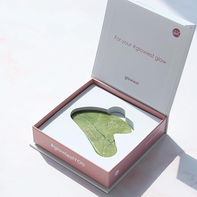GUASHA_ for FACE and Body: 100% Natural Stone Lymphatic Drainage | Improving Fine Lines and Wrinkles - Muscle Relaxing, Body Massage Tool, Face Lift, Muscle Relief (Jade)