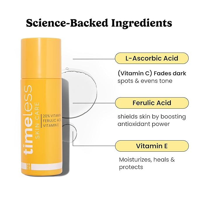 Timeless Skin Care Vitamin C Serum with Vitamin E & Ferulic Acid - Serum - for Oily & Dry Skin - Fragrance-Free - 4 Fl oz