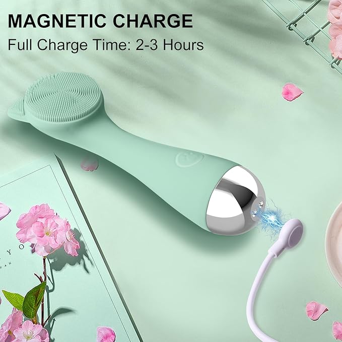 Facial Cleansing Brush, Silicone Face Scrubber Exfoliator for Men & Women, Electric Face Brush Waterproof, with 3 Speeds Adjustable for Deep Cleaning, Removing Blackhead, Face Massaging (Mint Green)