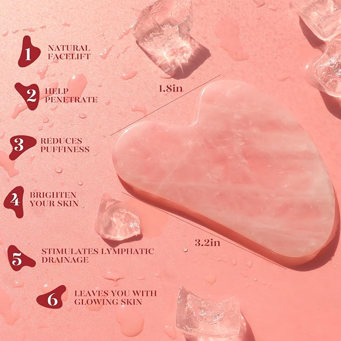 BAIMEI 2 Gua Sha Stones & 1 Rose Quartz Facial Roller Massage Set Skincare Tools