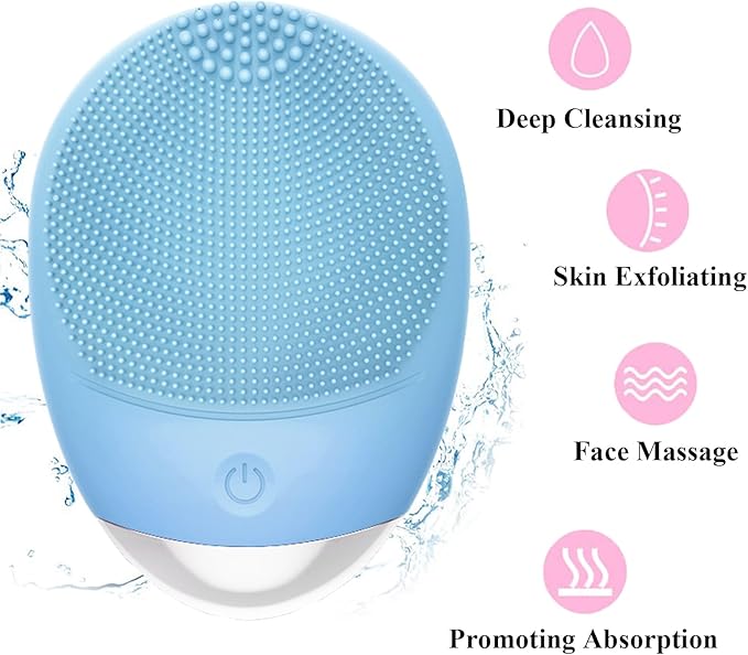 Facial Cleansing Brush, 3-in-1 Electric Soft Silicone Waterproof Face Scrubber, USB Rechargeable IPX7 Waterproof Sonic Vibrating Face Brush for Deep Cleansing, Gentle Exfoliating and Massaging