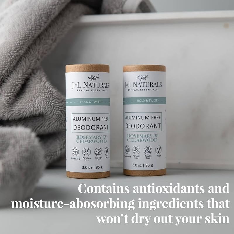 J&L Naturals Aluminum Free Deodorant for Men & Women | 100% Natural Ingredients With Coconut Oil, Shea Butter, & Essential Oils | Sustainable, Eco-Friendly (Rosemary & Cedarwood, 3.0 Oz (Pack of 2))