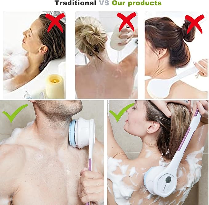 Electric Body Brush,5 Attachments Brush Heads Electric SPA Brush Spin Scrubber for Shower Bathing Cleansing Wash Deep Cleaning with Silicone Rechargeable IPX7 Waterproof