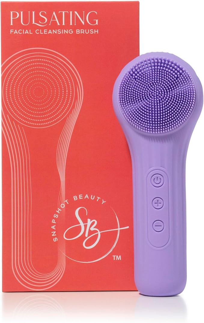 Pulsating Facial Cleansing Brush. Silicone Face Brush | Removes Dirt, Oil & Makeup | Combines Gentle Exfoliation & Deep Cleansing for Radiant Glow | Waterproof & Rechargeable (Purple)