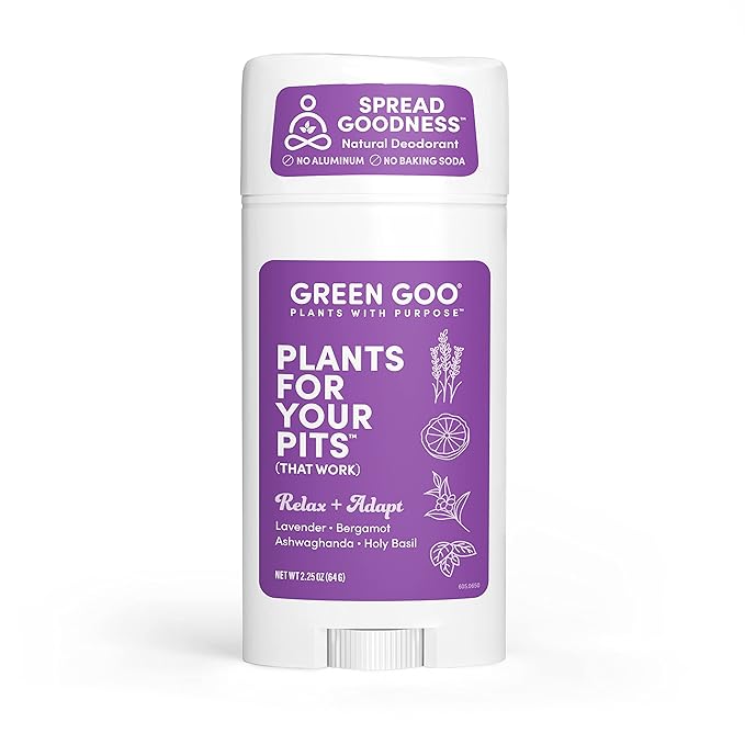 Green Goo Herbal Deodorant for Men and Women, Relax + Adapt with Lavender, Bergamot, Ashwagandha, and Holy Basil, 2.25 Ounce