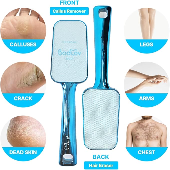 BODLOV Duo, Callus Removal and Hair Erase in ONE, Nano Glass, Foot File, Wet and Dry Skin, Skin Painless and Safety, Water Washing, Ergonomic Design, Hygiene to USE, Dual Care, Exfoliation, 2 in 1