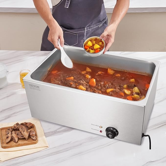 VEVOR Commercial Food Warmer 24QT Bain Marie 1200W Electric Buffet Warmer Steam Table Food Warmer Countertop Stainless Steel Food Warmer Wet or Dry Use for Parties, Catering and Restaurant
