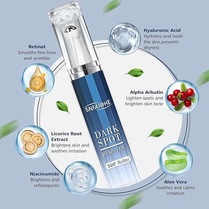 Dark Spot Remover for Face and Body - Dark Spot Advanced Corrector Serum for Melasma, Age Spots, Freckles & Sun Spots, with 360° Roller for All Skin Types (0.67 fl. oz)