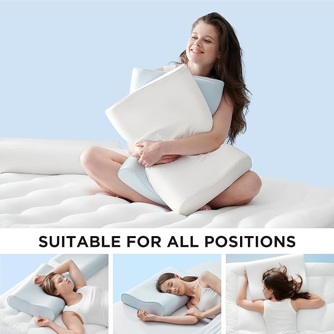 Bedsure Cervical Neck Pillow for Sleeping, Odorless Memory Foam with Cool-Touch Ice Pillowcases, Ergonomic Contour Pain Relief, Dorm Neck Support Pillows for Side, Back, Stomach Sleepers
