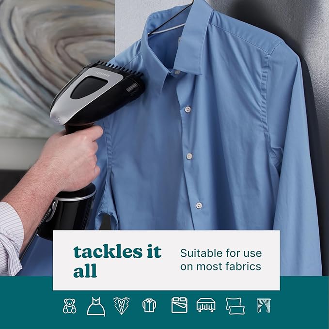 Homedics PerfectSteam Deluxe Handheld Garment Steamer - Fast Heat, Turbo Power, 15-Minute Continuous Steam, Built-In Crease Attachment