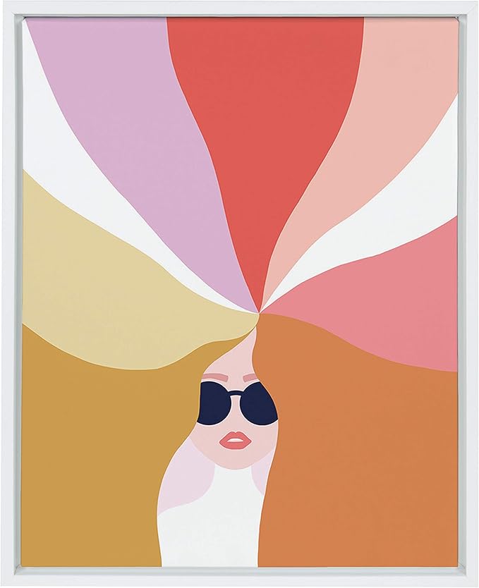 Kate and Laurel Sylvie Rainbow Girl Framed Canvas Wall Art by Dominique Vari, 18x24 White, Modern Art Decor for Home