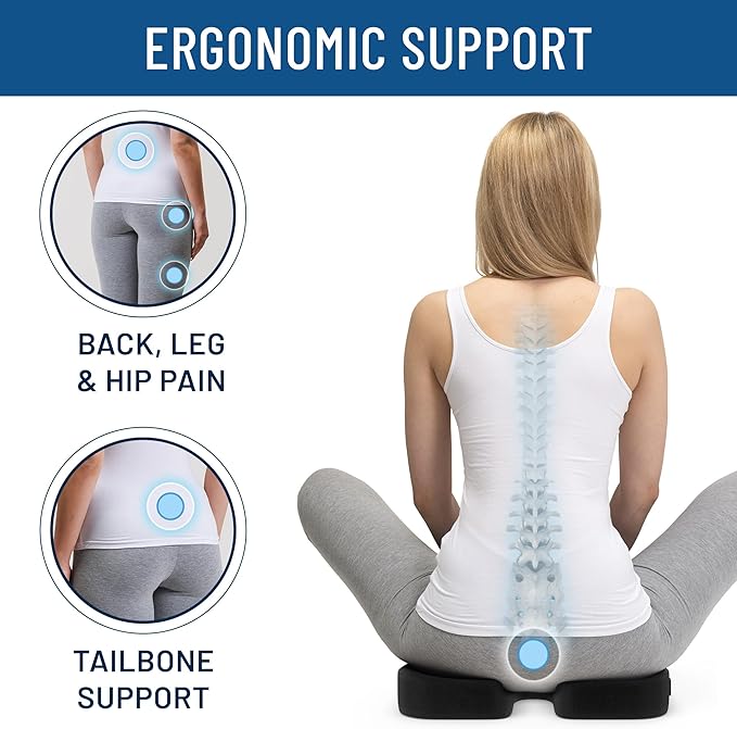 Everlasting Comfort Memory Foam Car Seat Cushion - Tailbone Pain Relief, Driving Seat Cushion for Short People - Office, Wheelchair, Gaming Chair, Travel - Non-Slip, Washable Cover