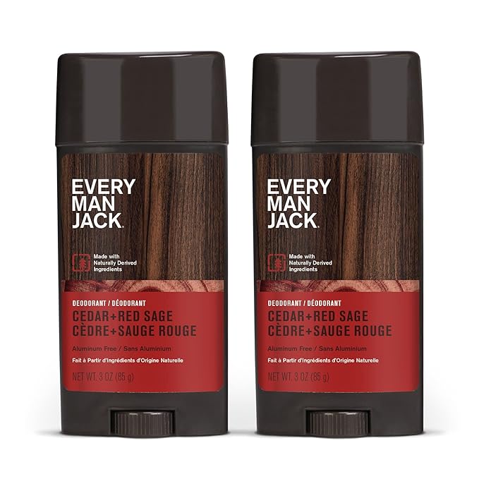 Every Man Jack Cedar + Red Sage Men’s Deodorant - Aluminum Free Deodorant - 24-Hour Odor Protection w/Naturally Derived Ingredients - 3oz (2 Pack)