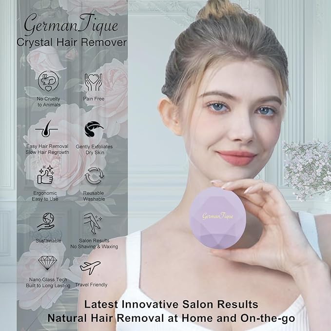 Crystal Hair Eraser,Upgraded Crystal Hair Remover Diamond,Painless and Effective Nano Glass Hair Removal Stone and Skin Exfoliation,Natural Epilator for Women and Men(Pastel Lilac)