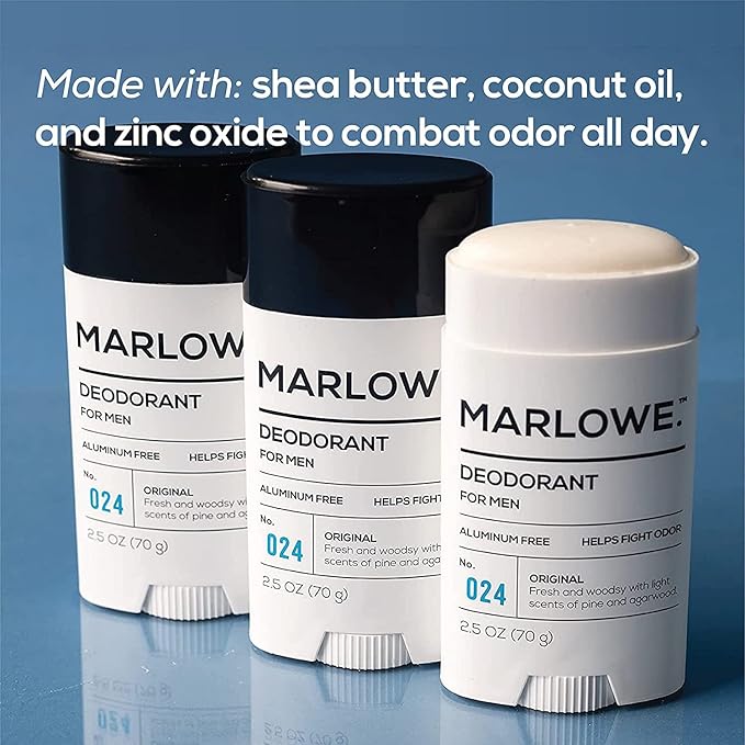 No. 024 Natural Deodorant for Men 3-Pack | Aluminum Free Stick | Made with Coconut Oil, Shea Butter, Jojoba | Only No-Nonsense Ingredients that Work Best | Fresh & Woodsy Scent