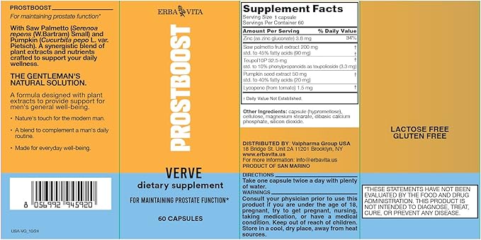 Prostboost Verve - Dietary Supplement with Plant Extracts, Support for Men's Everyday General Well-Being, 60 Capsule