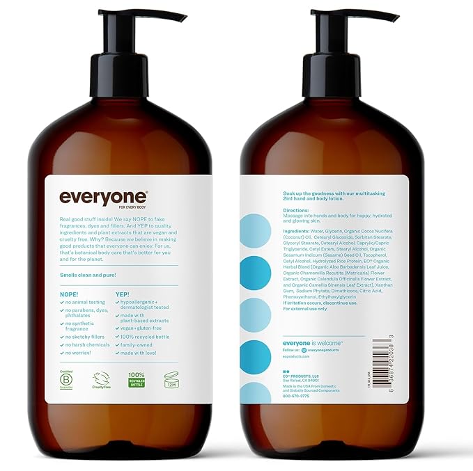 Everyone Nourishing Hand and Body Lotion, 32 Ounce (Pack of 1), Unscented, Plant-Based Lotion with Pure Essential Oils, Coconut Oil, Aloe Vera and Vitamin E