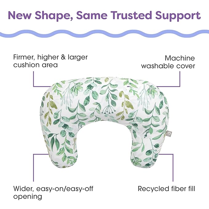 Boppy Nursing Pillow, Green Sage Leaf, Larger, More Supportive Pillow for Breastfeeding and Bottle Feeding; Firmer Fill, Higher Lift, Larger Area Than Original Nursing Pillow; JPMA Certified