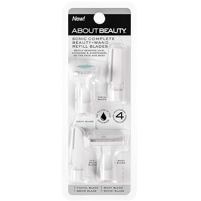 About Beauty Sonic Complete Beauty-Wand Refill Blades for Exfoliating, 4 Pack - Facial, Bikini, Brow & Body Use