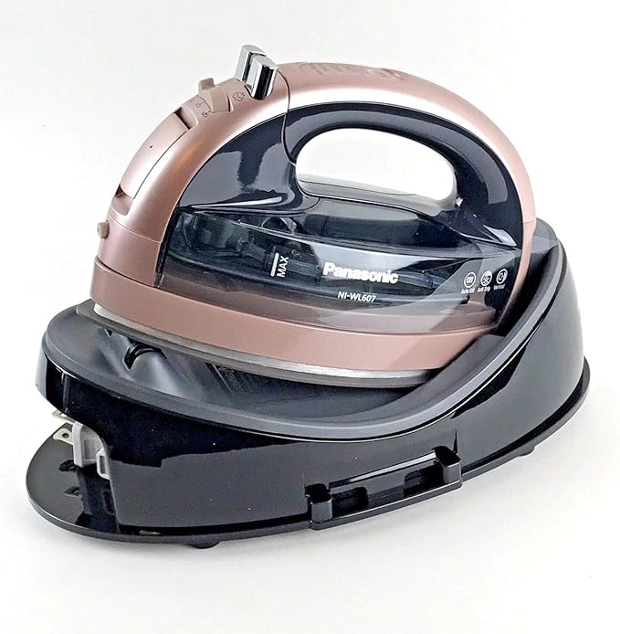 Panasonic Rose Gold 360 Freestyle Cordless Iron NI-WL607 - Portable Steamer for Clothes with Ceramic Charging Base, Vertical Steam Irons, Compact Heavy Duty Press Ironing Machine, 1500 Watts