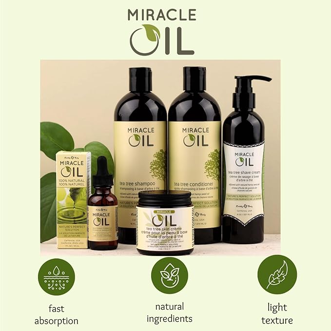 Earthly Body Miracle Oil, 1 fl. oz. - 3 Pack - 100% Natural Tea Tree Oil, Hemp Seed Oil & Vitamin E - Moisturizer, Calms Skin Irritations, Helps Smooth Wrinkles - Gluten Free, 100% Vegan