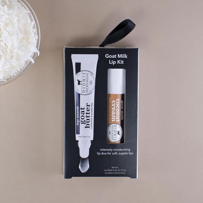 Dionis Goat Milk Lip Care Duo – Original Sugar Scrub & Overnight Mask + Creamy Coconut Overnight Lip Mask & Balm Kit for Nourished, Moisturized Lips