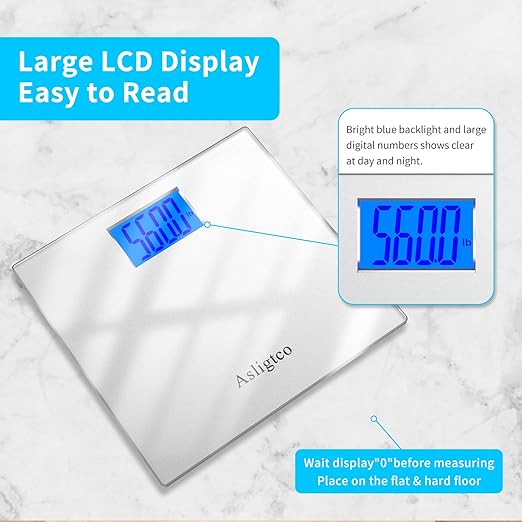 Bathroom Scale 560lbs High Capacity Scale for Body Weight Extra Large Platform Backlit Display Digital Scales with Tape Measure & Battery(Silver)