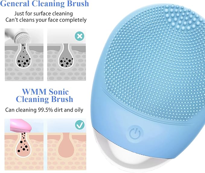 Facial Cleansing Brush, 3-in-1 Electric Soft Silicone Waterproof Face Scrubber, USB Rechargeable IPX7 Waterproof Sonic Vibrating Face Brush for Deep Cleansing, Gentle Exfoliating and Massaging