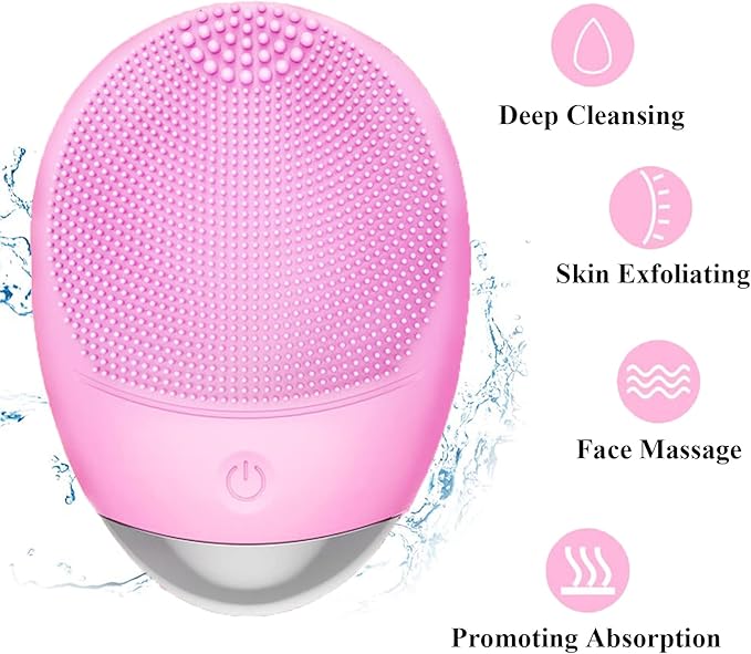 Facial Cleansing Brush, 3-in-1 Electric Soft Silicone Waterproof Face Scrubber, USB Rechargeable IPX7 Waterproof Sonic Vibrating Face Brush for Deep Cleansing, Gentle Exfoliating and Massaging