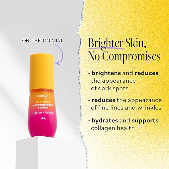 DERMA E Vitamin C Concentrated Serum with Hyaluronic Acid, Vitamin E & Aloe, All Natural, Antioxidant-Rich Concentrated Facial Serum – Firming and Brightening Vitamin C Face Serum, 1oz