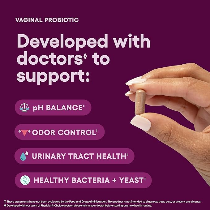 Physician's CHOICE Vaginal Probiotics for Women - pH Balance, Odor Control, Yeast Balance, Vaginal Flora & Feminine Health - 6B CFU with Organic Prebiotics and Cranberry Extract - 60 CT