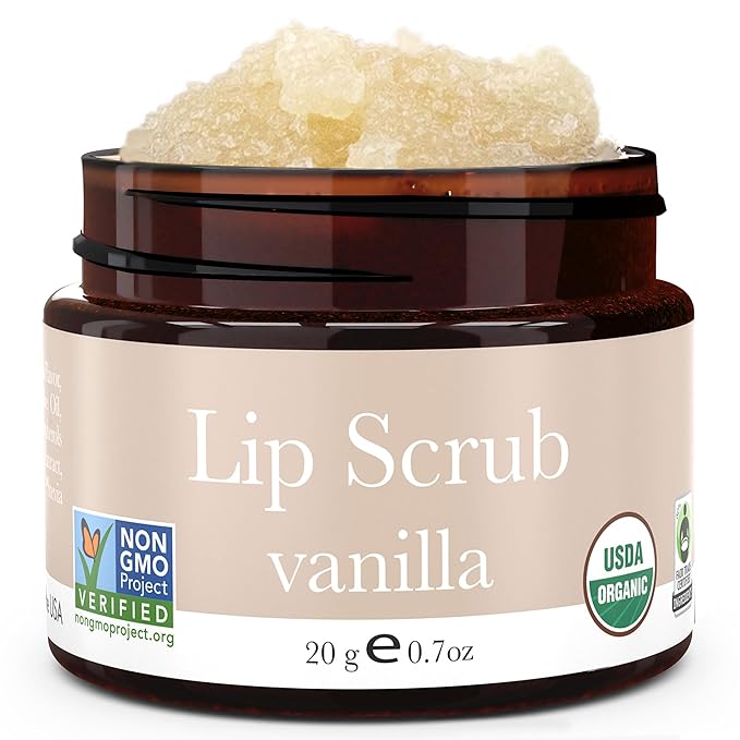 Lip Scrub Vanilla - USA Made Sugar Lip Scrubber Exfoliator with Natural & Organic Ingredients