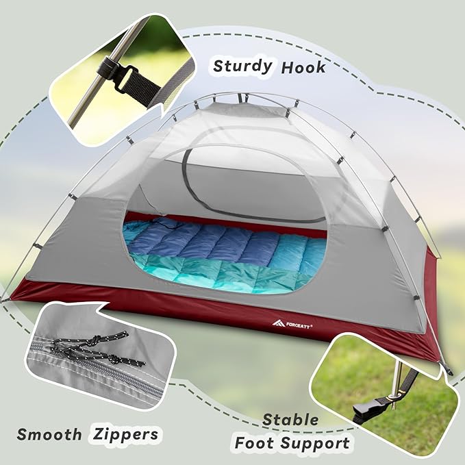 Forceatt Camping Tent 2/3/4 Person, Professional Waterproof & Windproof Lightweight Backpacking Tent Suitable for Outdoor,Hiking,Camping, Mountaineering and Travel