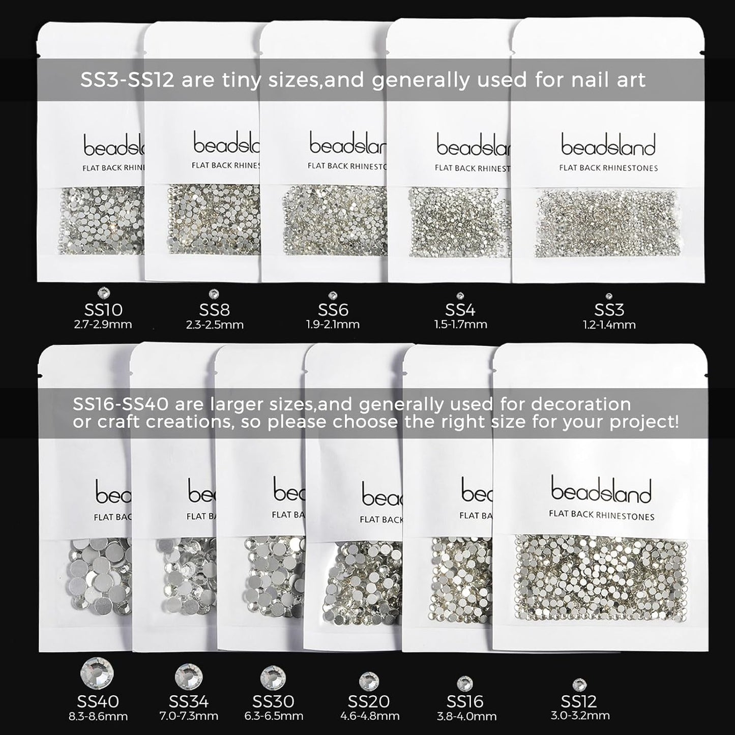 Beadsland 1440 Pieces Flat Back Crystal Rhinestones Round Gems,Siam,SS8,2.3-2.5mm