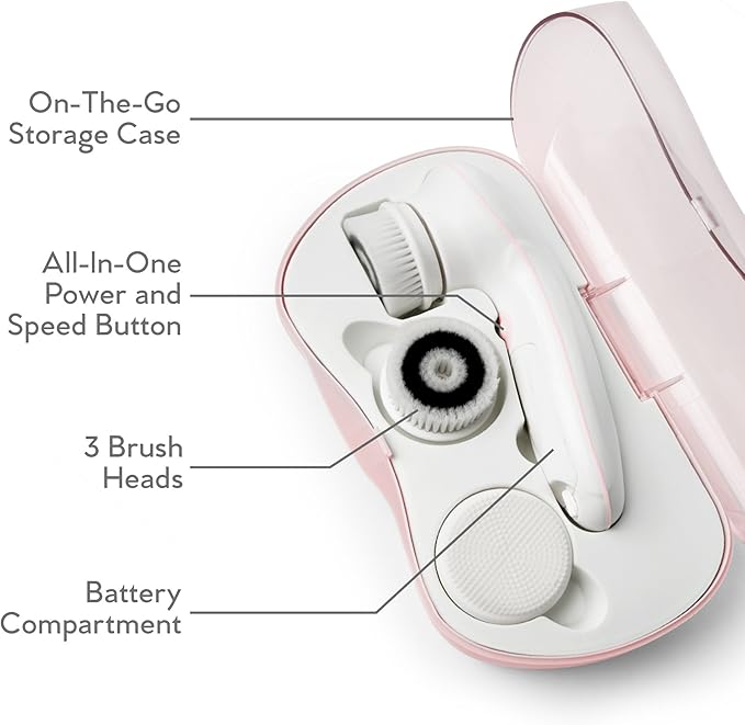 My Life My Shop Ultimate Spin Facial Cleansing Brush (Pink) Ultimate Skin Spa with 3 Interchangeable Face Brushes-Daily Cleansing, Exfoliating Brush, Silicone Brush&Protective Case