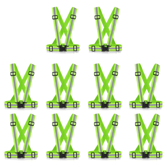 SAWNZC Reflective Vest Gear 10Pack, High Visibility Adjustable Running Vest for Night Running Cycling Jogging Dog Walking