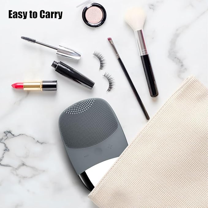 Facial Cleansing Brush, 3-in-1 Electric Soft Silicone Waterproof Face Scrubber, USB Rechargeable IPX7 Waterproof Sonic Vibrating Face Brush for Deep Cleansing, Gentle Exfoliating and Massaging