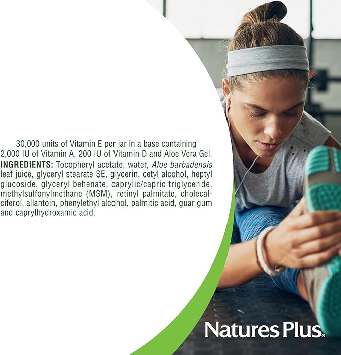 Natures Plus Vitamin E Cream - 30,000 iu, 2.2 oz - Helps Relieve Dry Skin, May Soothe Minor Skin Irritations- with MSM, Aloe Vera, Vitamins A & D - Vegan, Vegetarian