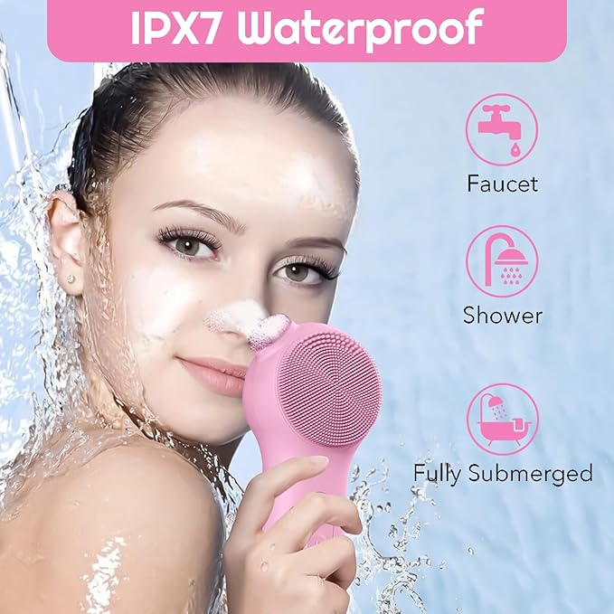 Landmore Silicone Face Scrubber, Waterproof Facial Cleansing Brush with Red Light Thermal Massage, Electric Face Scrubber with Nose Scrubber Exfoliator for Women/Men Deep Cleansing, Power Exfoliating