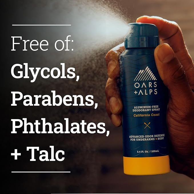 Oars + Alps Spray Deodorant for Men and Women, Aluminum Free Deodorant and Full Body Spray, California Coast