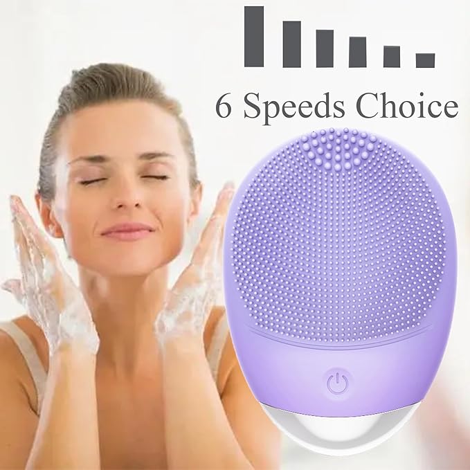 Facial Cleansing Brush, 3-in-1 Electric Soft Silicone Waterproof Face Scrubber, USB Rechargeable IPX7 Waterproof Sonic Vibrating Face Brush for Deep Cleansing, Gentle Exfoliating and Massaging
